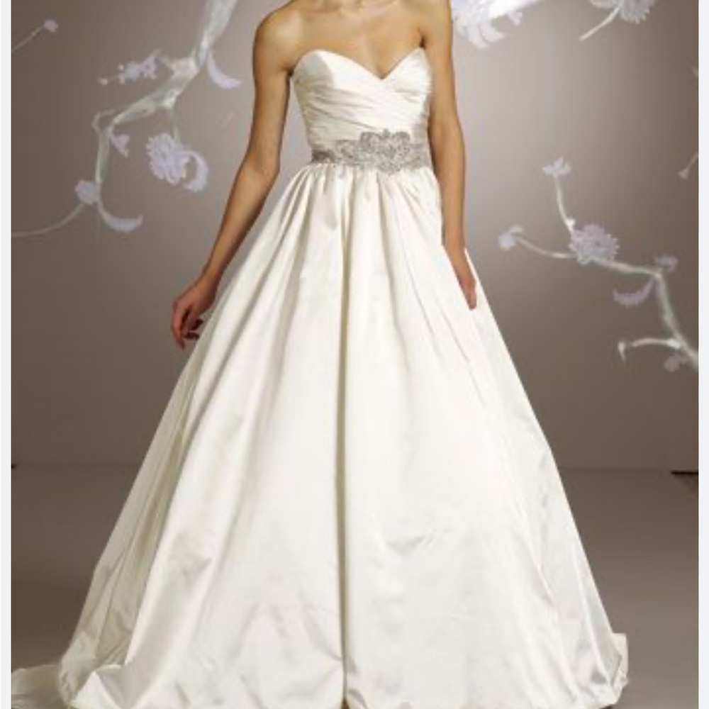 Lazaro Elegant White Strapless Gown with Embellished Waist